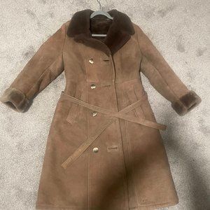 American Sheepherder Brown Sheepskin Trench Coat